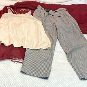 Vintage 90s 100% silk striped Talbots pants with self sash